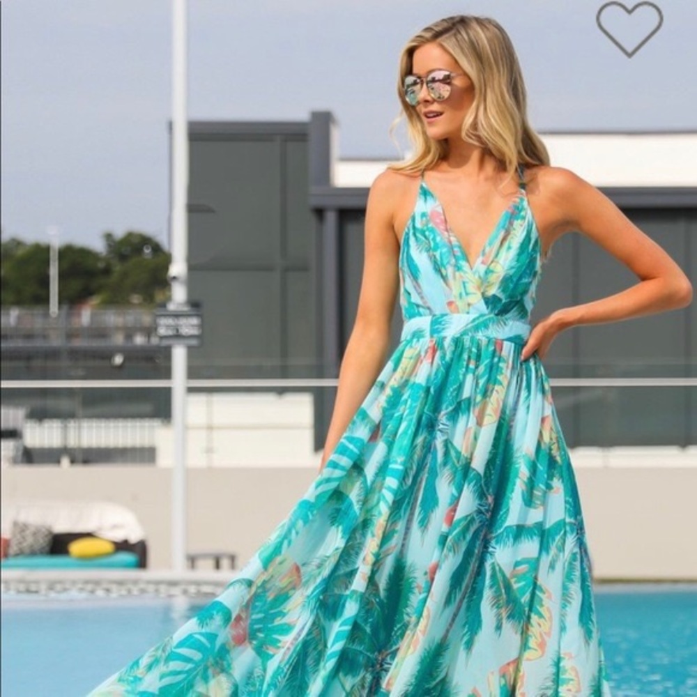 Luxxel Tropical Palm Maxi Dress